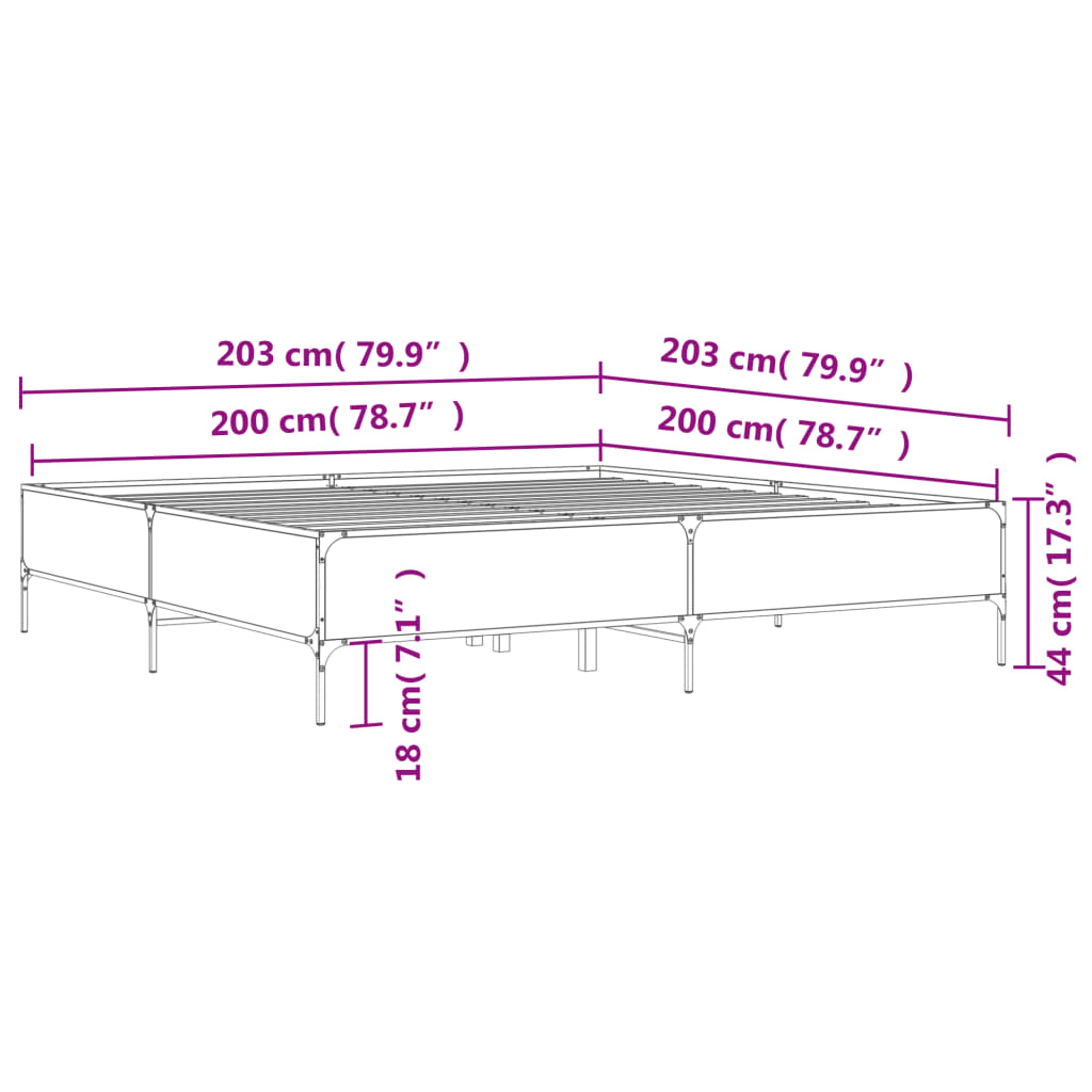 Sengeramme grå sonoma 200x200 cm konstruert tre og metall