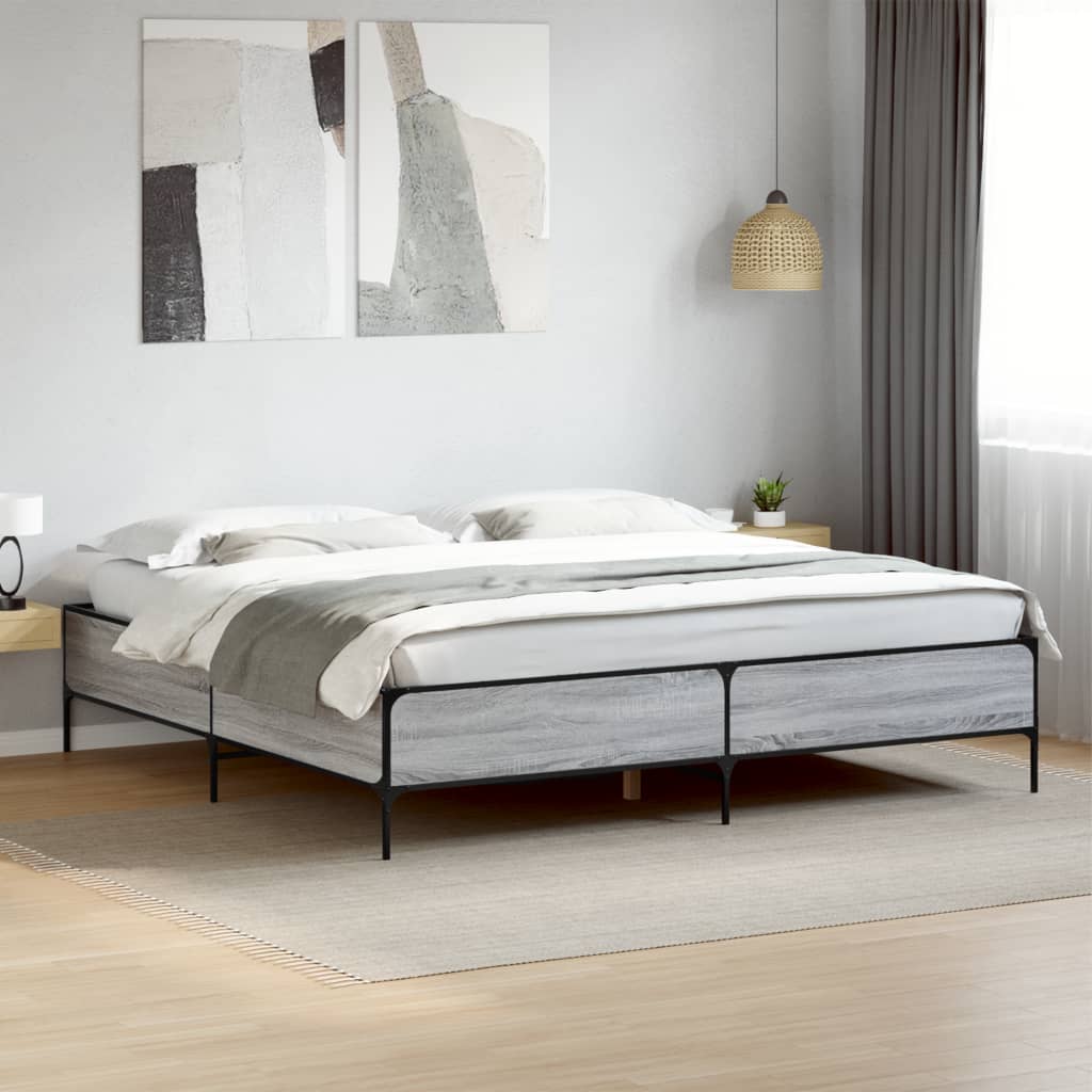 Sengeramme grå sonoma 200x200 cm konstruert tre og metall