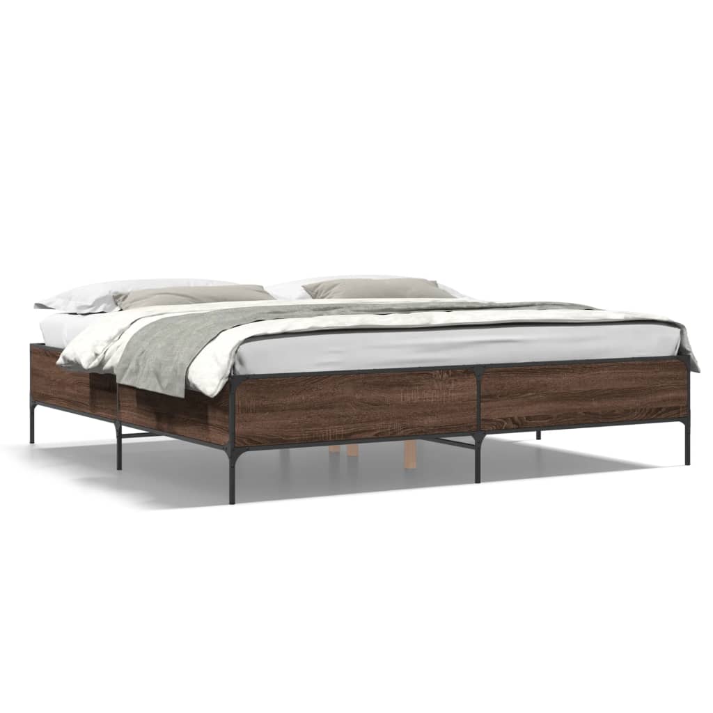 Sengeramme brun eik 200x200 cm konstruert tre og metall