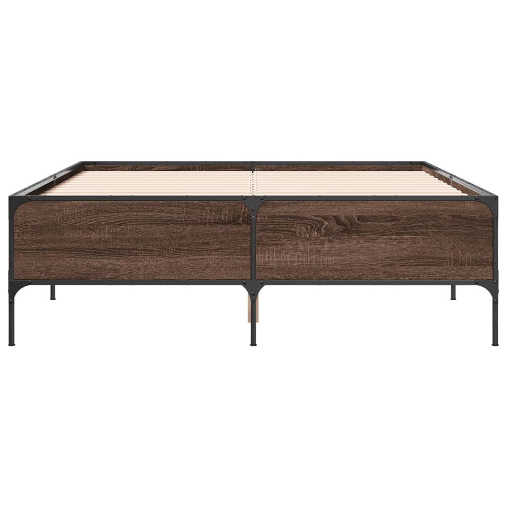 Sengeramme brun eik 120x200 cm konstruert tre og metall