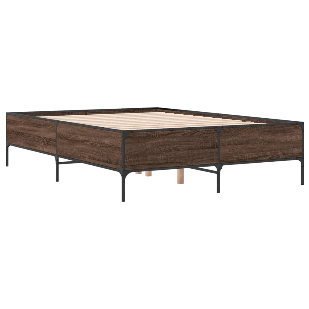 Sengeramme brun eik 120x200 cm konstruert tre og metall