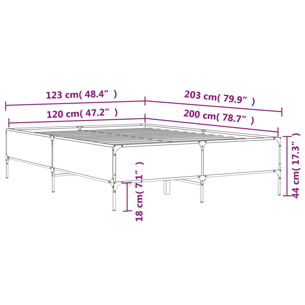 Sengeramme brun eik 120x200 cm konstruert tre og metall