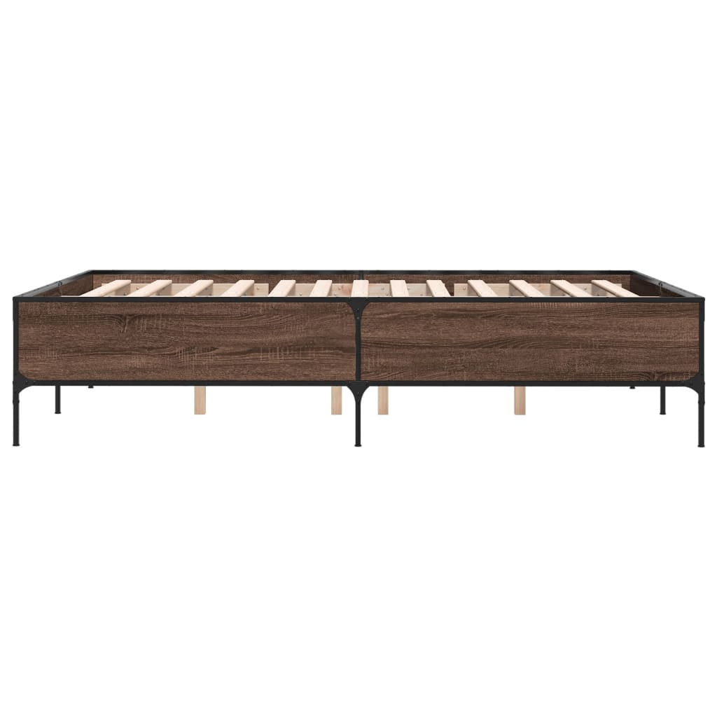 Sengeramme brun eik 140x190 cm konstruert tre og metall