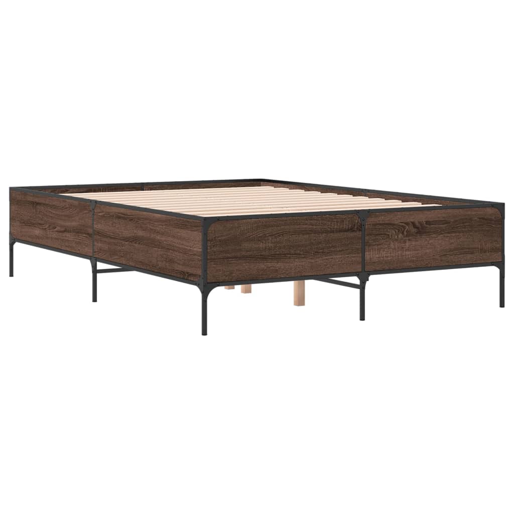 Sengeramme brun eik 135x190 cm konstruert tre og metall