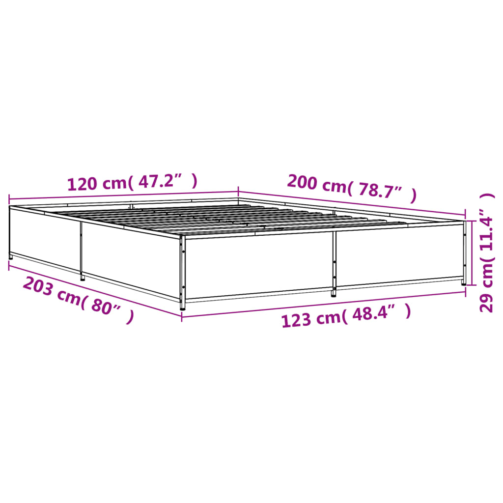 Sengeramme brun eik 120x200 cm konstruert tre og metall