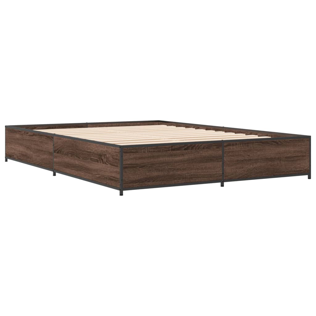 Sengeramme brun eik 135x190 cm konstruert tre og metall