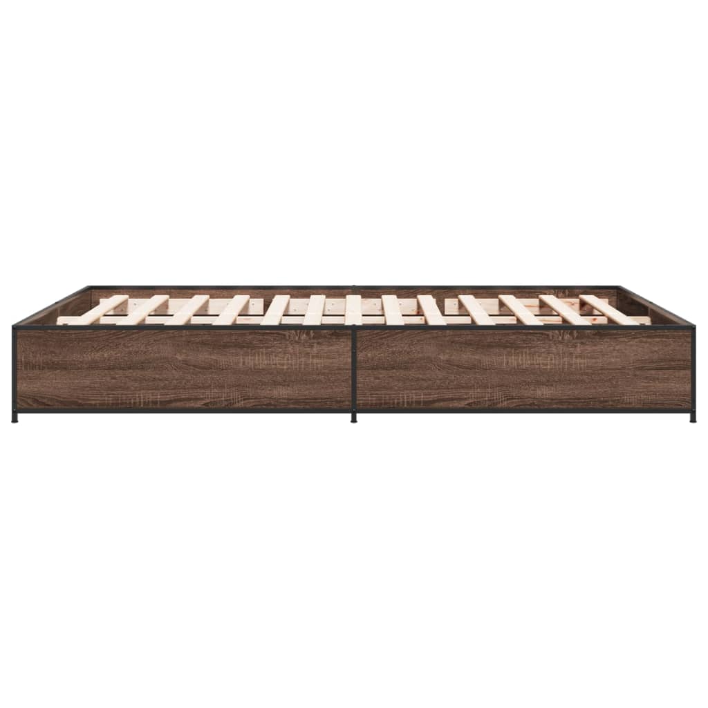 Sengeramme brun eik 135x190 cm konstruert tre og metall
