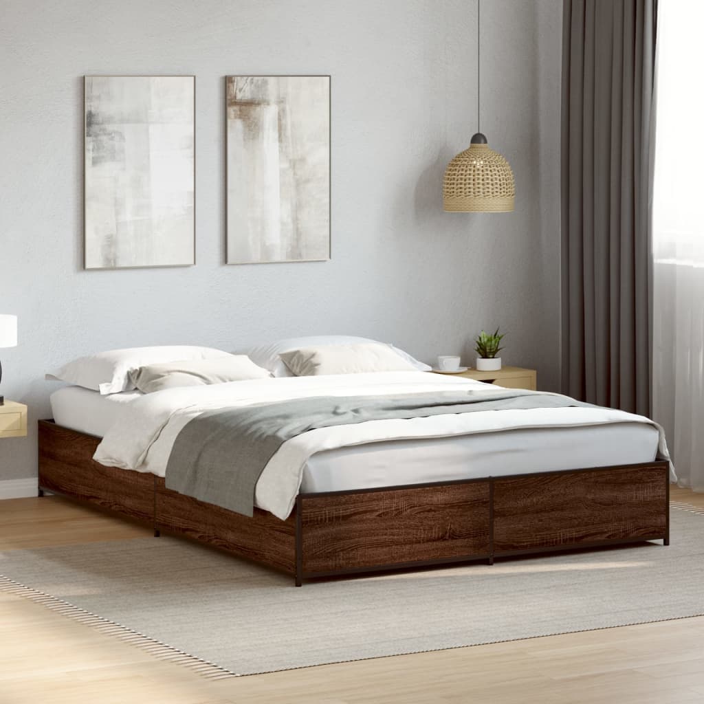 Sengeramme brun eik 120x190 cm konstruert tre og metall