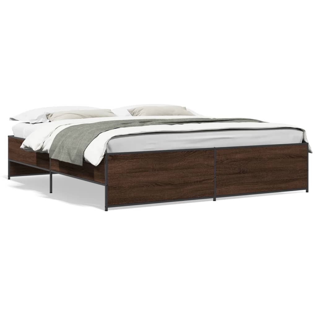 Sengeramme brun eik 180x200 cm konstruert tre og metall