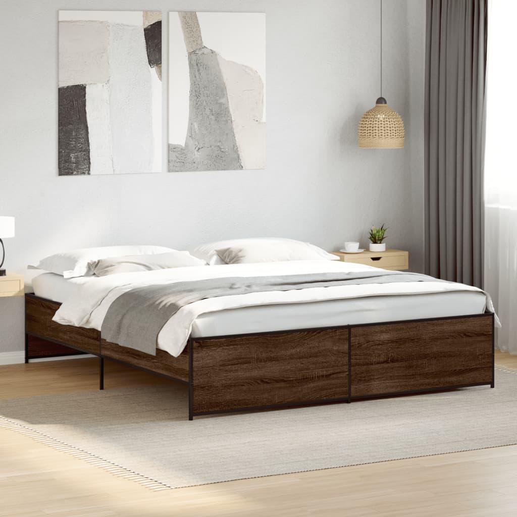 Sengeramme brun eik 180x200 cm konstruert tre og metall