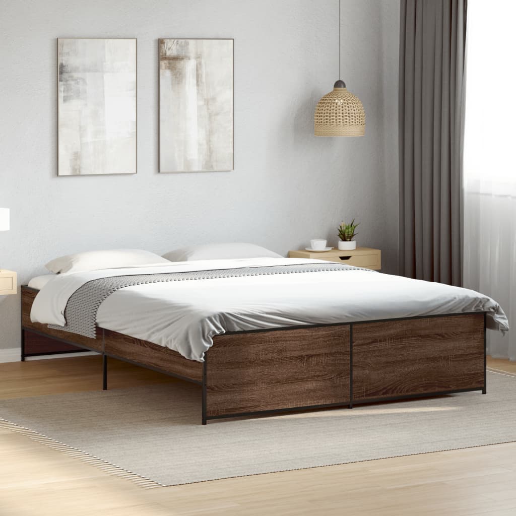 Sengeramme brun eik 160x200 cm konstruert tre og metall