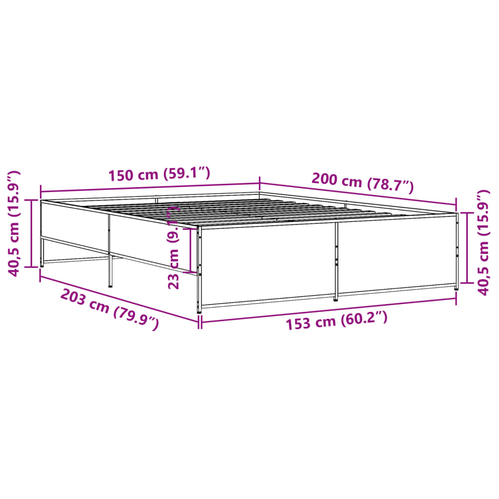 Sengeramme brun eik 150x200 cm konstruert tre og metall
