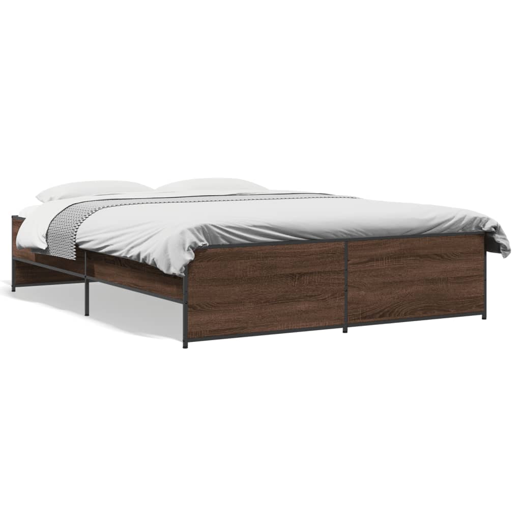 Sengeramme brun eik 140x200 cm konstruert tre og metall