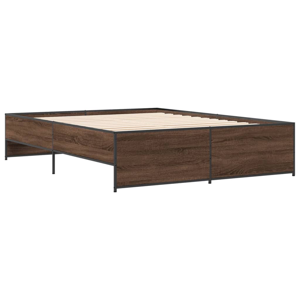 Sengeramme brun eik 140x200 cm konstruert tre og metall
