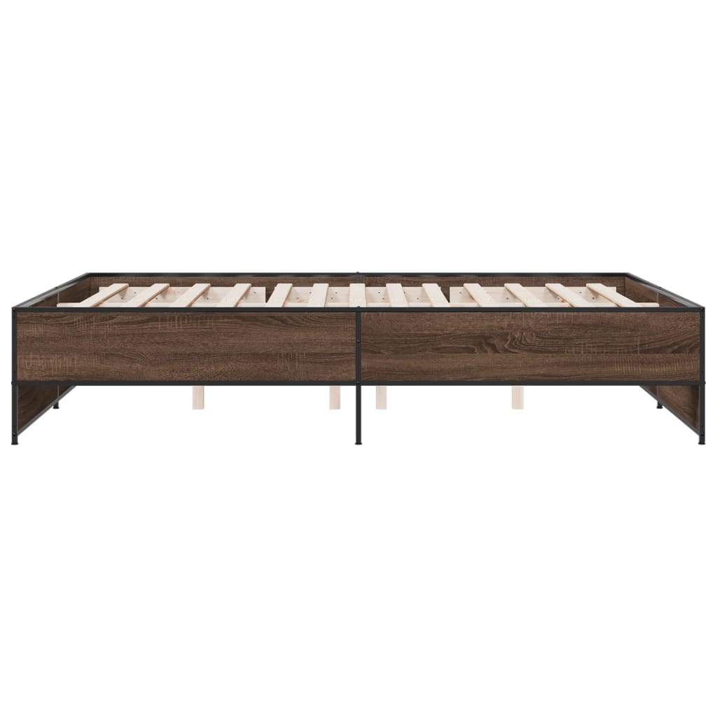 Sengeramme brun eik 140x200 cm konstruert tre og metall