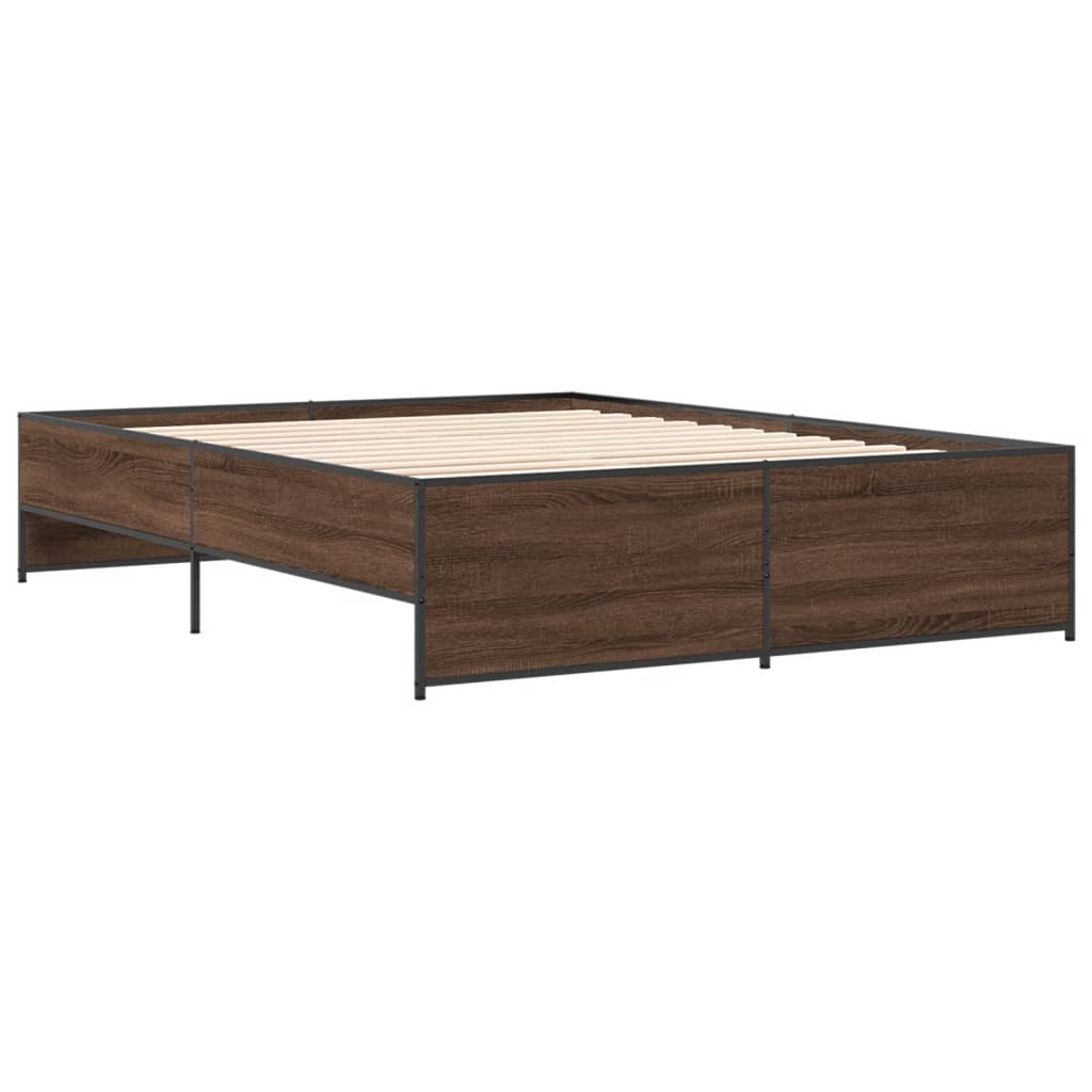 Sengeramme brun eik 140x200 cm konstruert tre og metall