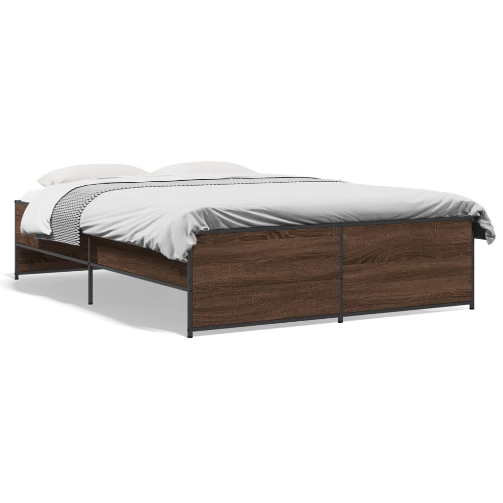 Sengeramme brun eik 120x200 cm konstruert tre og metall