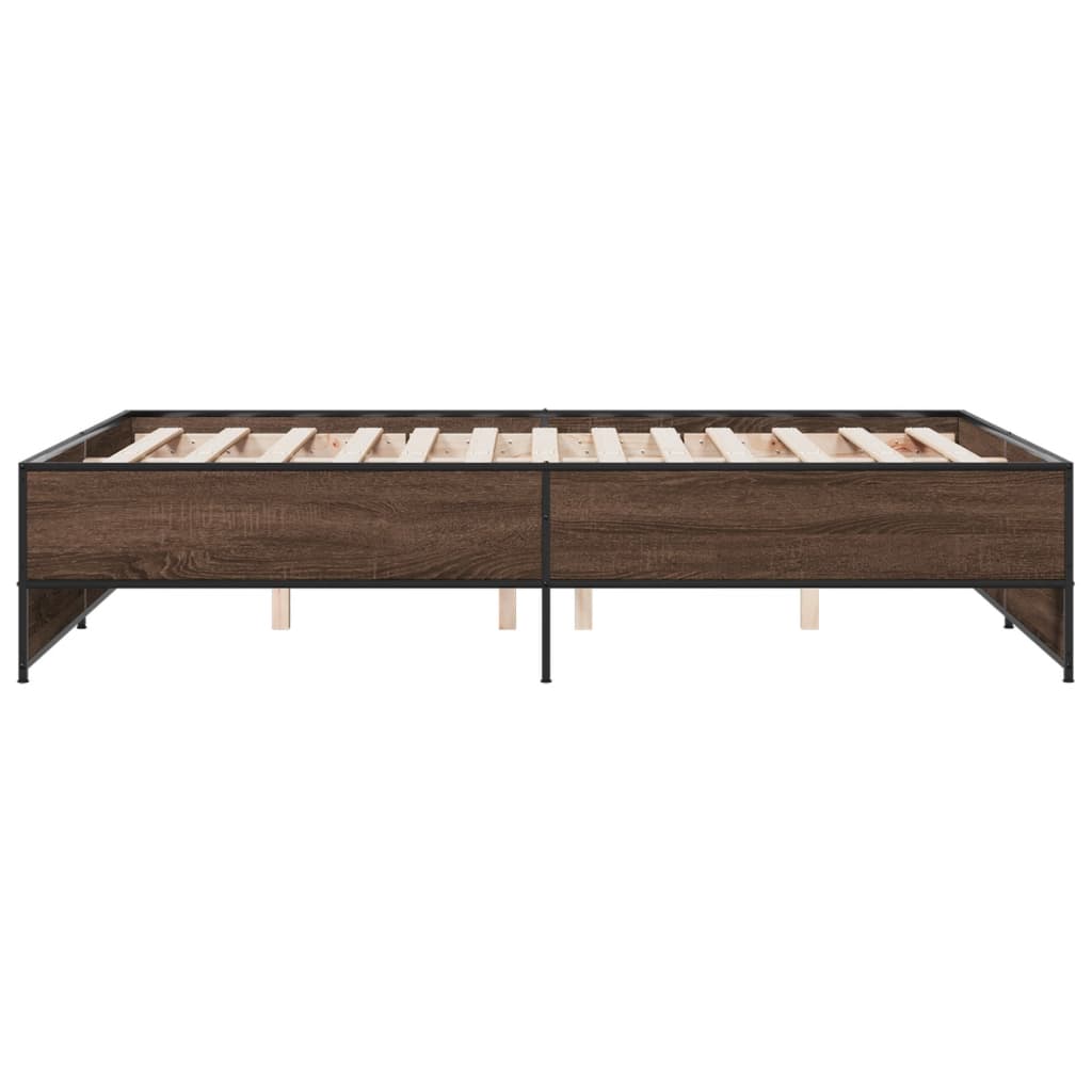 Sengeramme brun eik 135x190 cm konstruert tre og metall