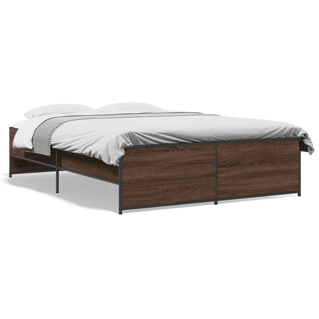 Sengeramme brun eik 120x190 cm konstruert tre og metall