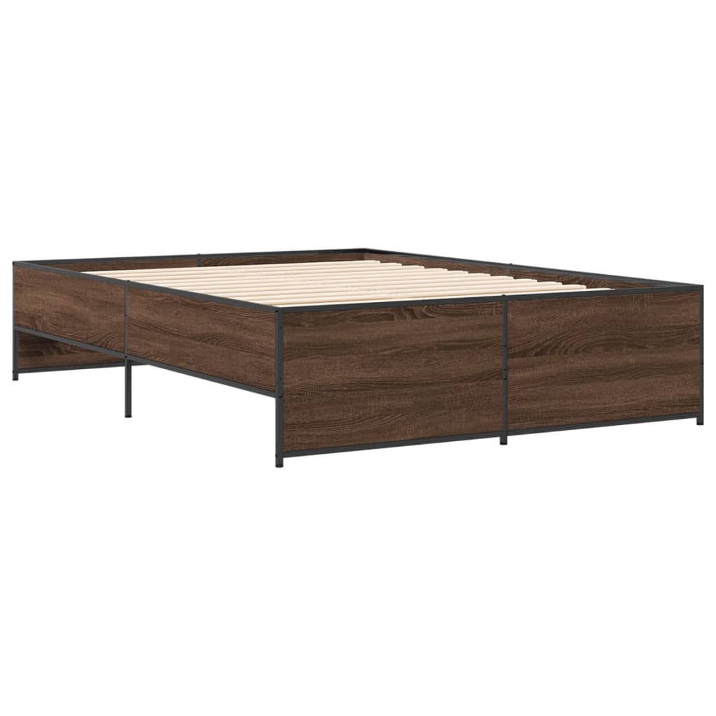 Sengeramme brun eik 120x190 cm konstruert tre og metall