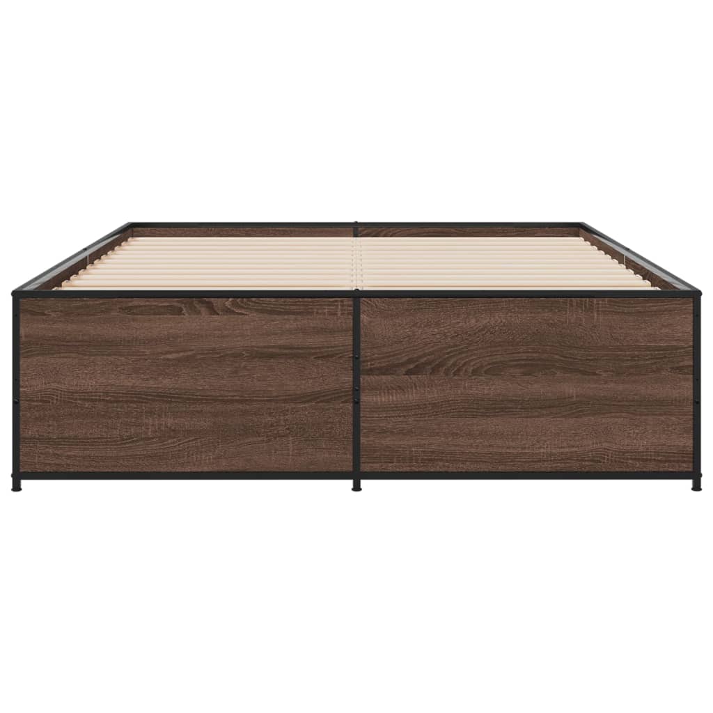 Sengeramme brun eik 120x190 cm konstruert tre og metall
