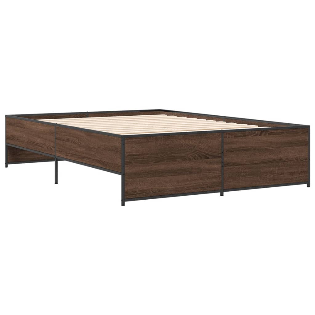 Sengeramme brun eik 120x190 cm konstruert tre og metall