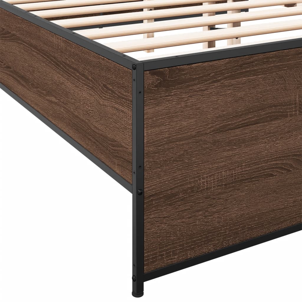 Sengeramme brun eik 120x190 cm konstruert tre og metall