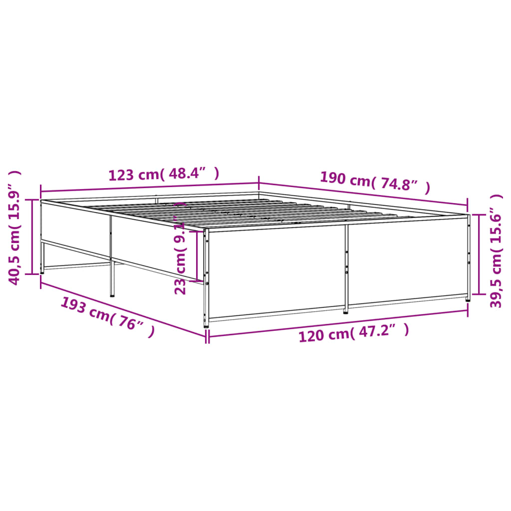 Sengeramme brun eik 120x190 cm konstruert tre og metall