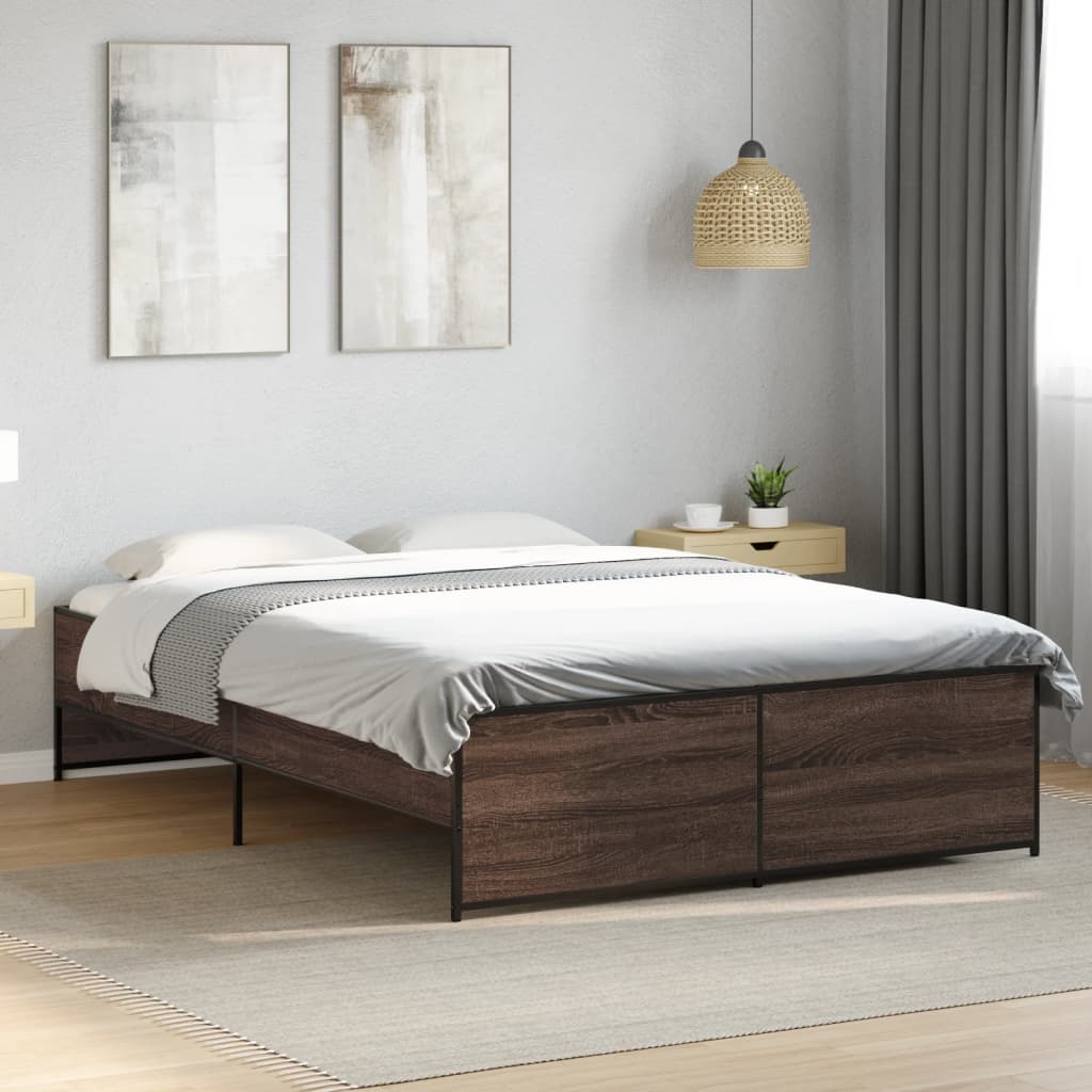 Sengeramme brun eik 120x190 cm konstruert tre og metall