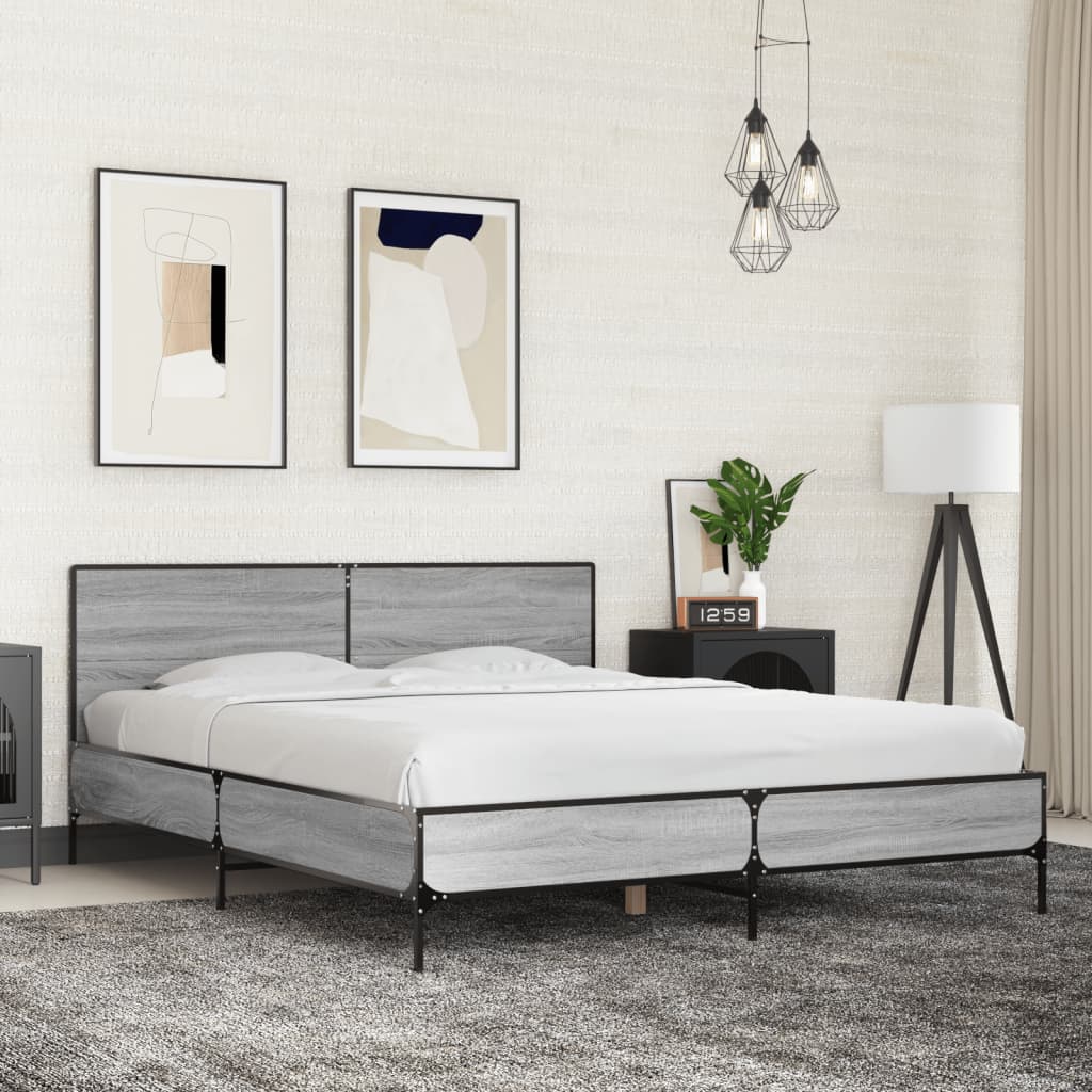 Sengeramme grå sonoma 150x200 cm konstruert tre og metall