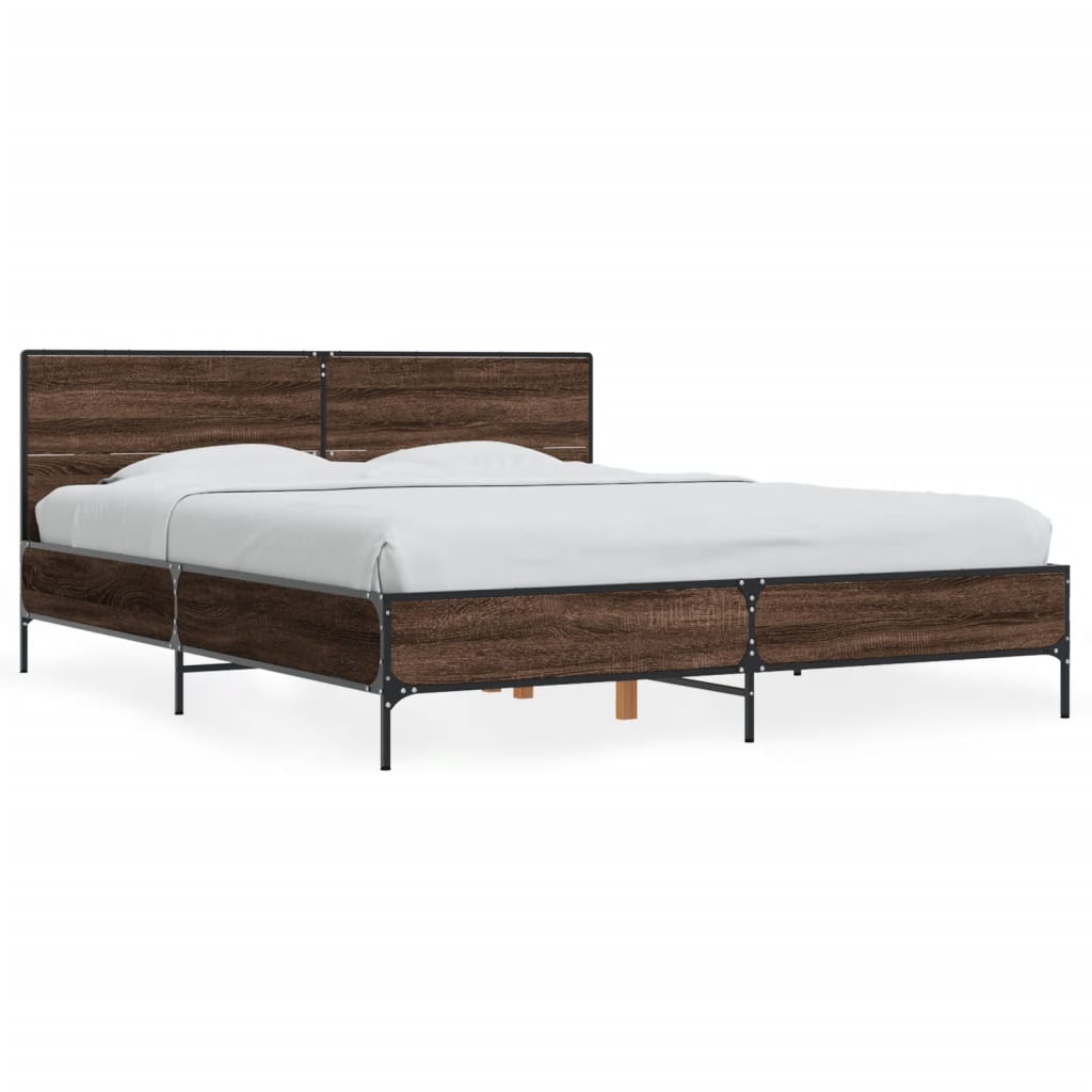 Sengeramme brun eik 150x200 cm konstruert tre og metall