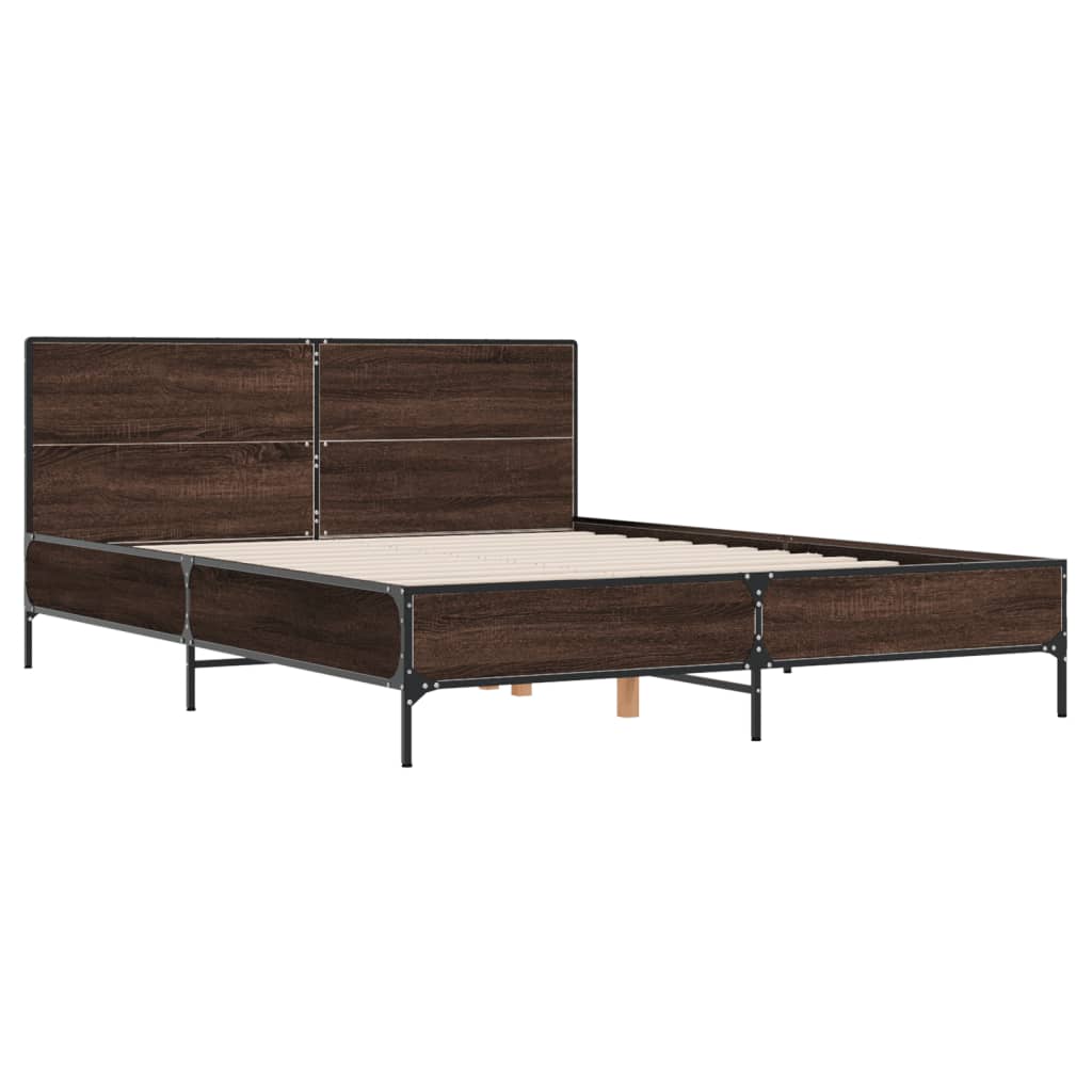 Sengeramme brun eik 150x200 cm konstruert tre og metall