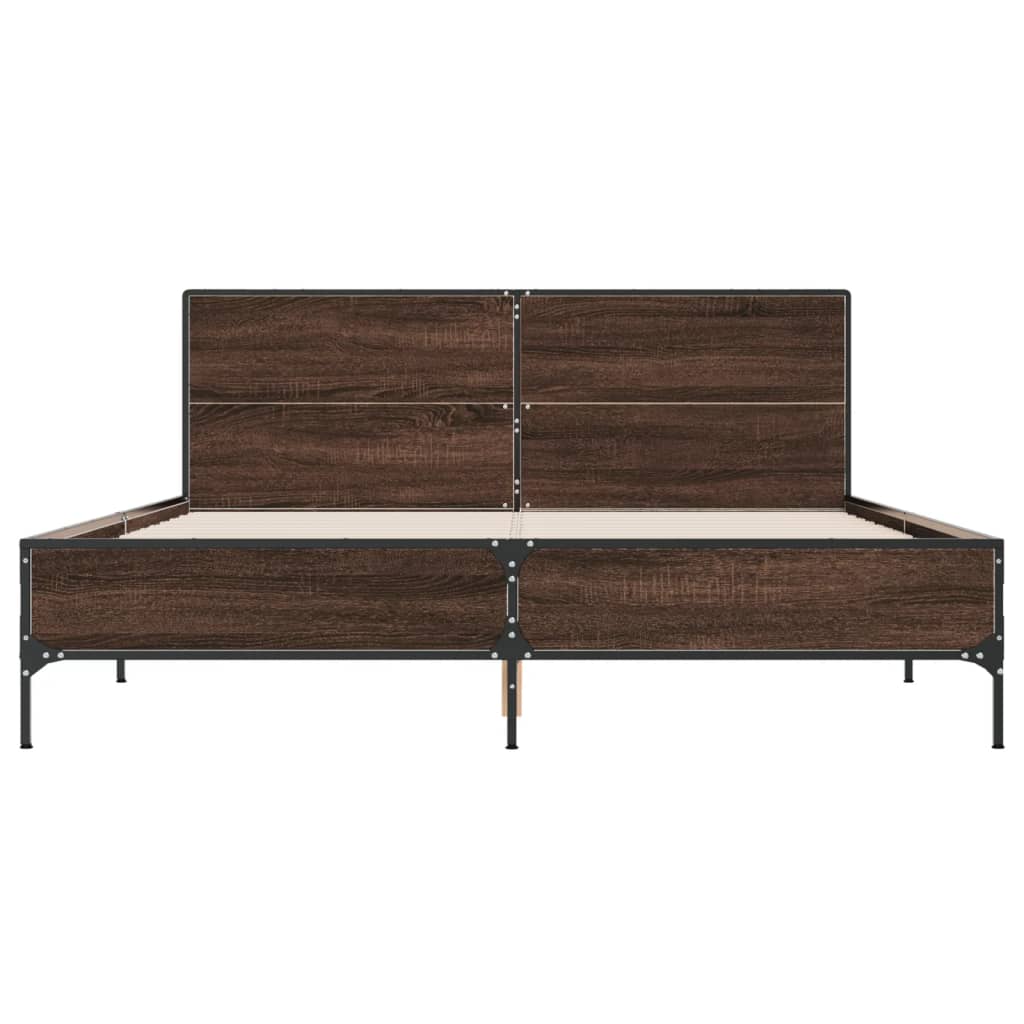 Sengeramme brun eik 150x200 cm konstruert tre og metall