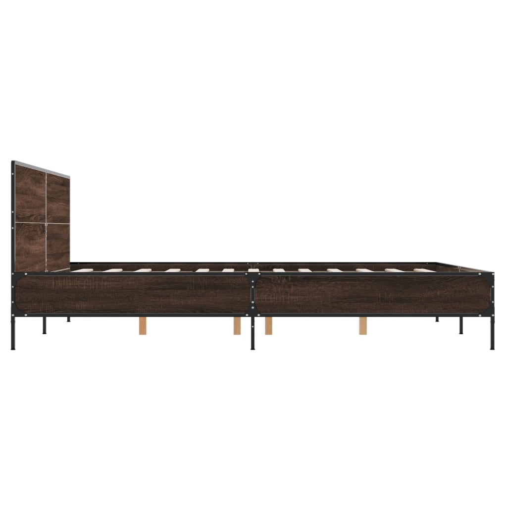 Sengeramme brun eik 150x200 cm konstruert tre og metall