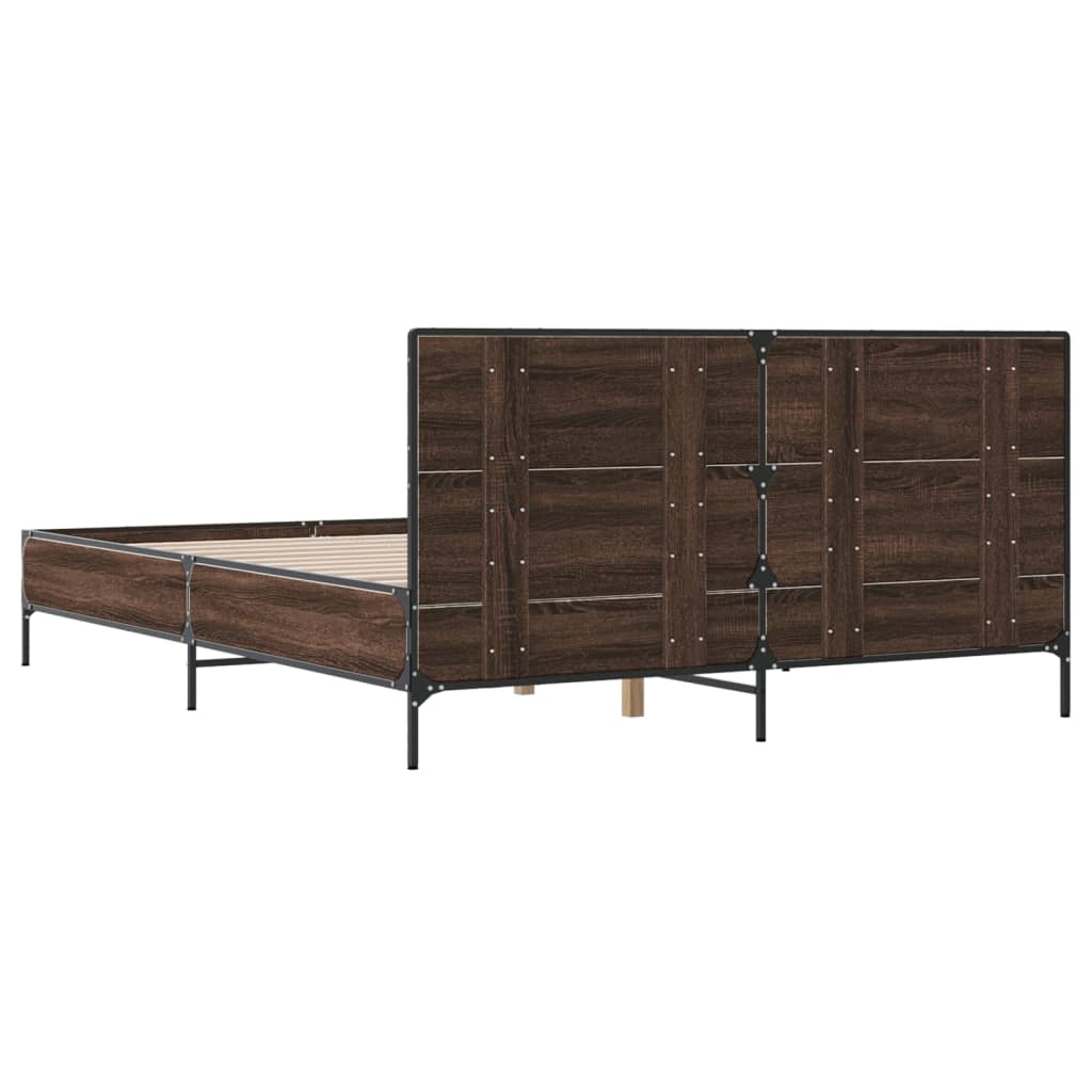 Sengeramme brun eik 150x200 cm konstruert tre og metall