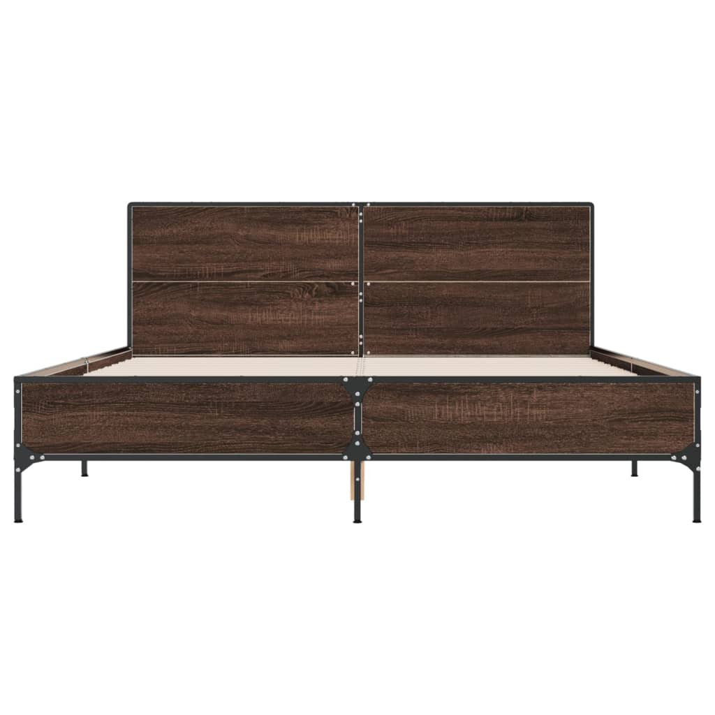 Sengeramme brun eik 160x200 cm konstruert tre og metall