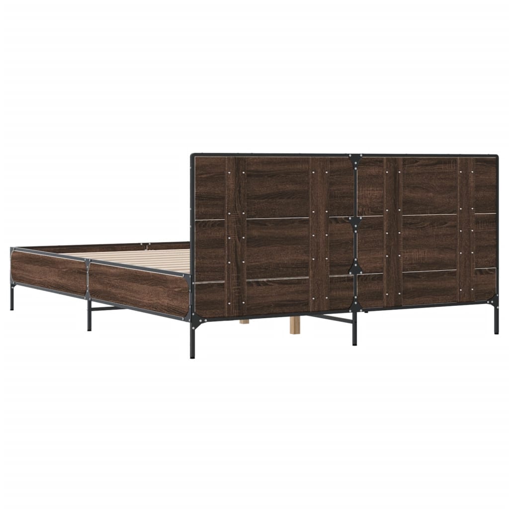 Sengeramme brun eik 160x200 cm konstruert tre og metall