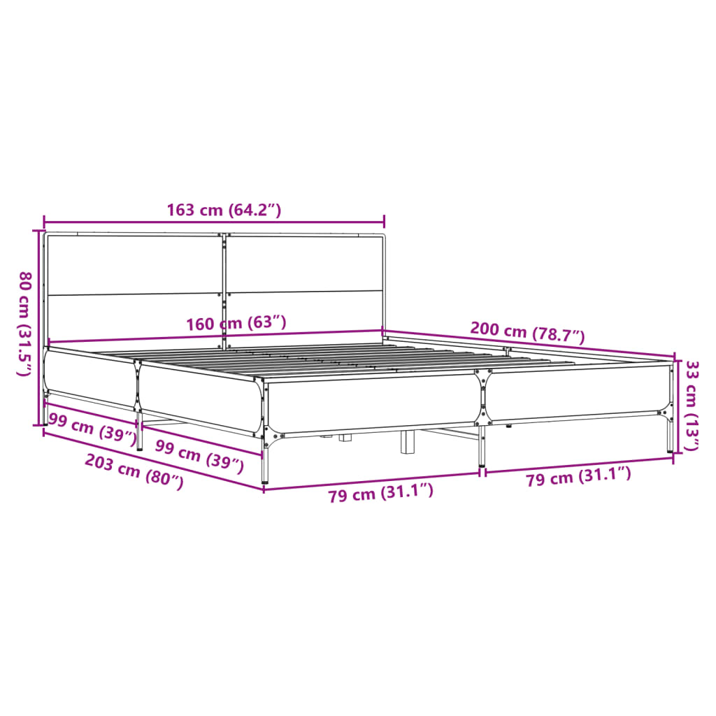 Sengeramme brun eik 160x200 cm konstruert tre og metall