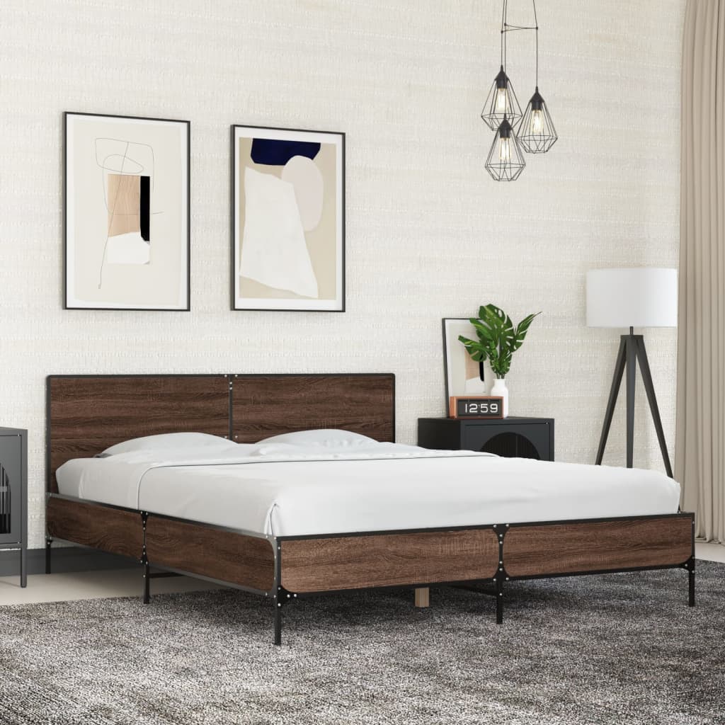 Sengeramme brun eik 160x200 cm konstruert tre og metall