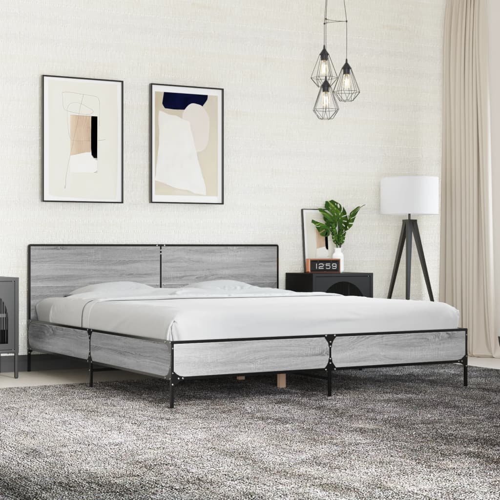 Sengeramme grå sonoma 180x200 cm konstruert tre og metall