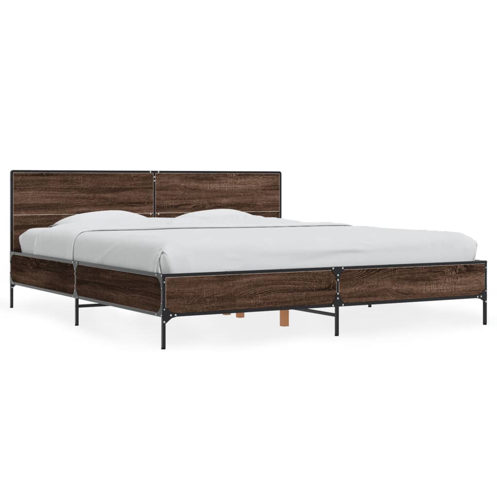 Sengeramme brun eik 180x200 cm konstruert tre og metall