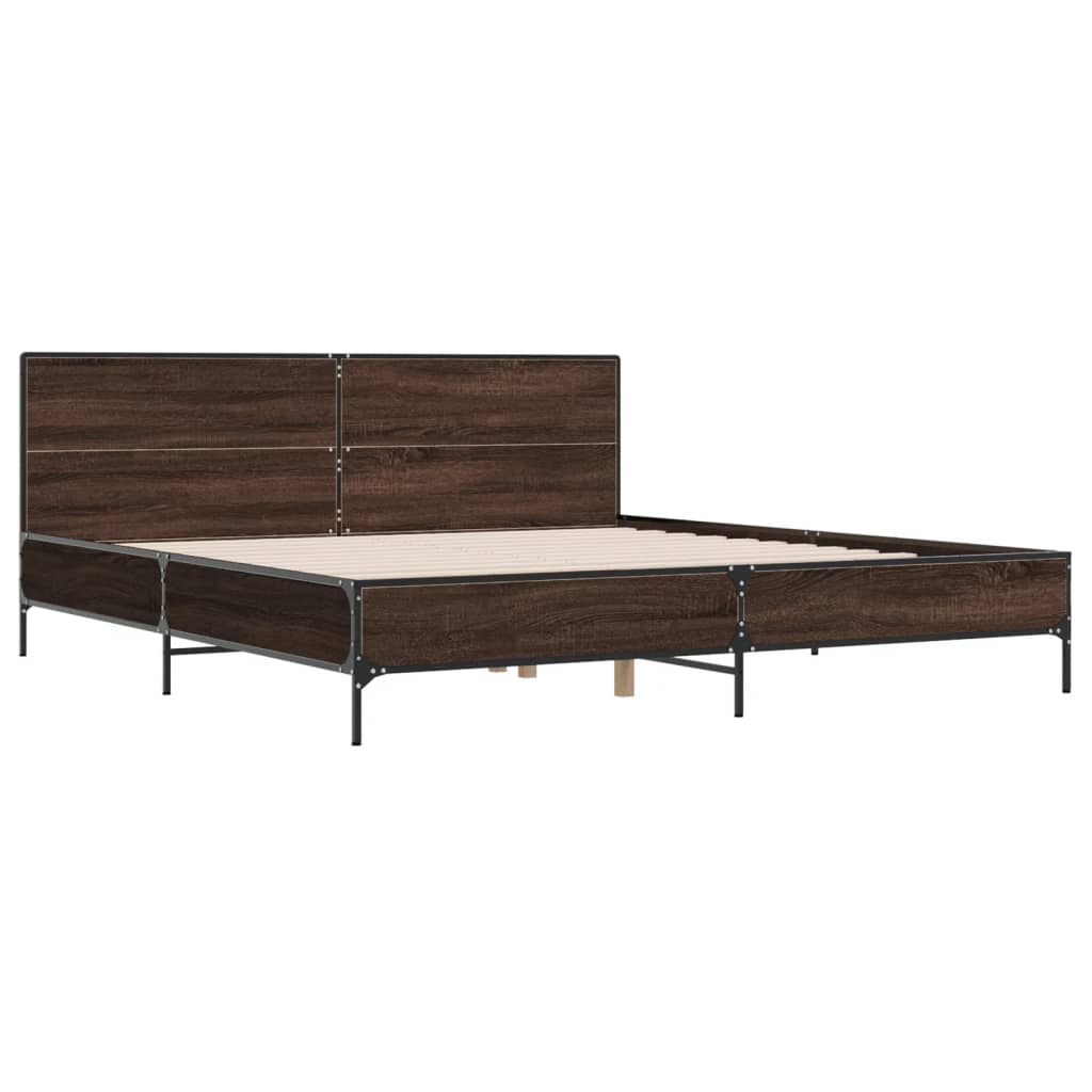 Sengeramme brun eik 180x200 cm konstruert tre og metall