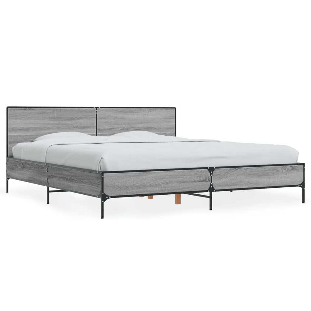 Sengeramme grå sonoma 200x200 cm konstruert tre og metall