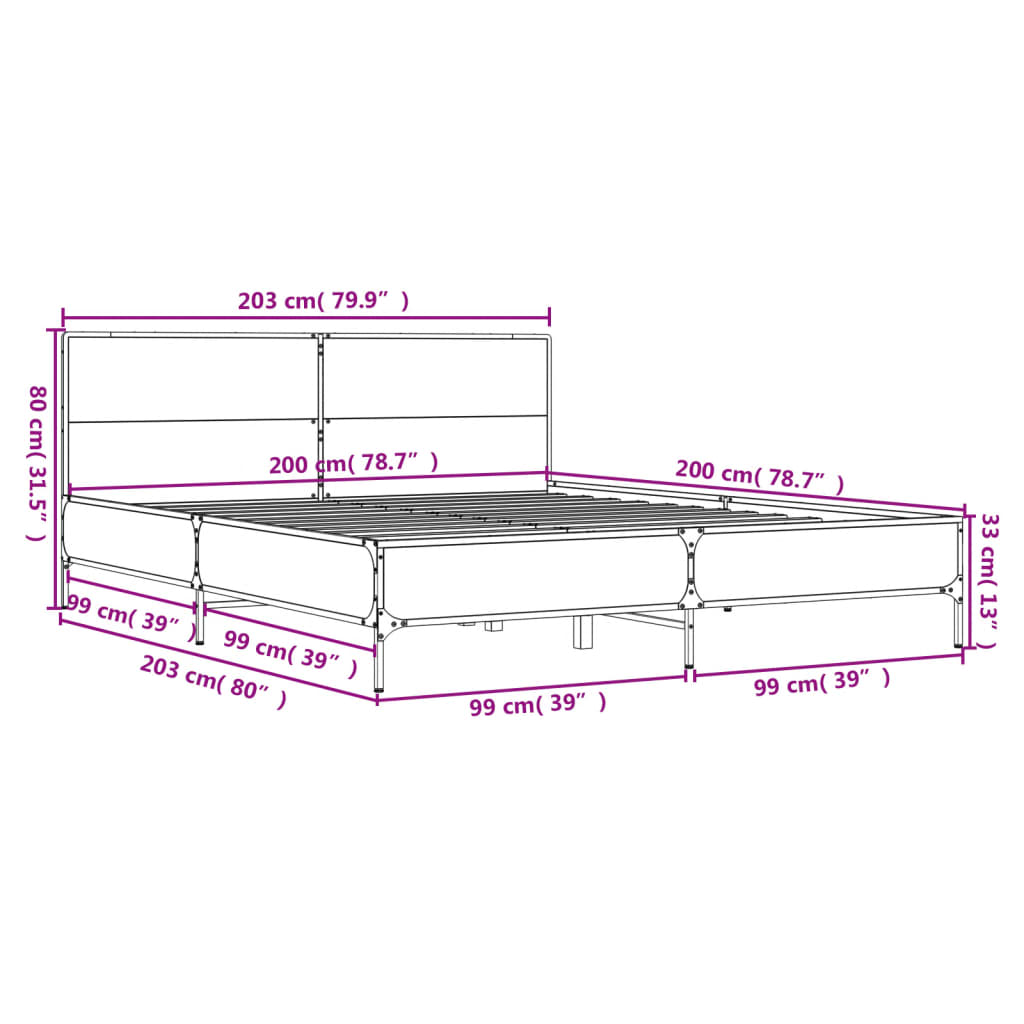 Sengeramme grå sonoma 200x200 cm konstruert tre og metall