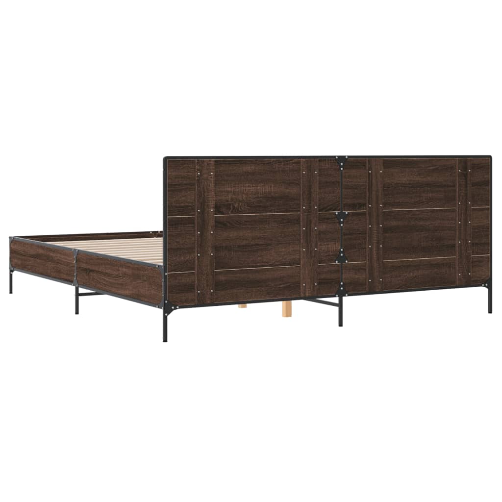 Sengeramme brun eik 200x200 cm konstruert tre og metall