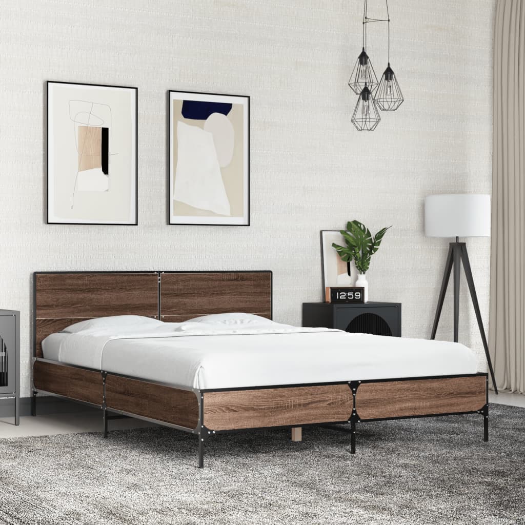 Sengeramme brun eik 120x190 cm konstruert tre og metall