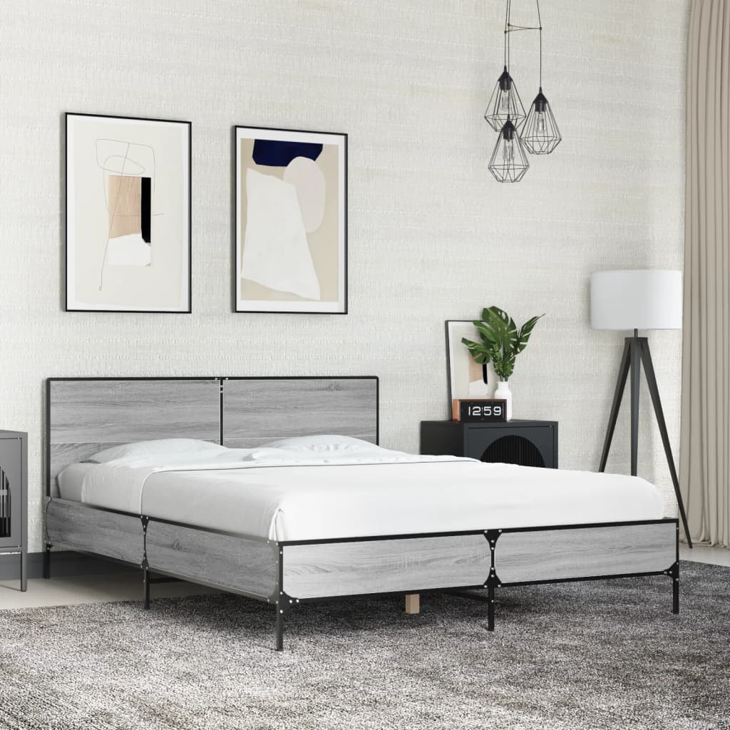 Sengeramme grå sonoma 135x190 cm konstruert tre og metall