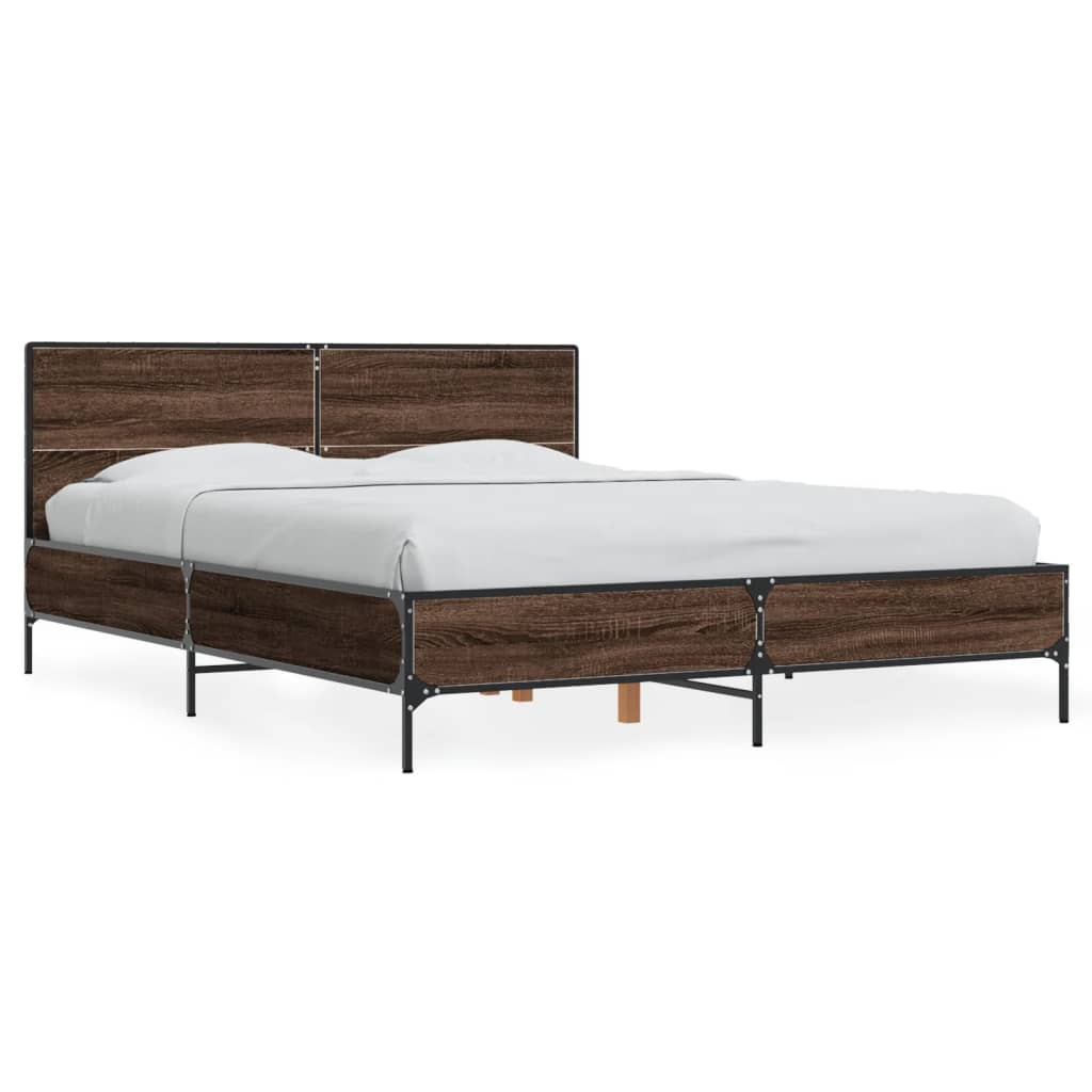 Sengeramme brun eik 135x190 cm konstruert tre og metall