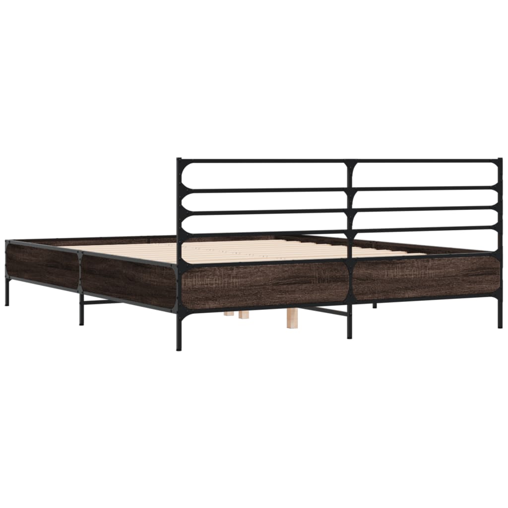 Sengeramme brun eik 120x200 cm konstruert tre og metall