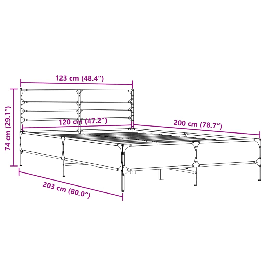 Sengeramme brun eik 120x200 cm konstruert tre og metall